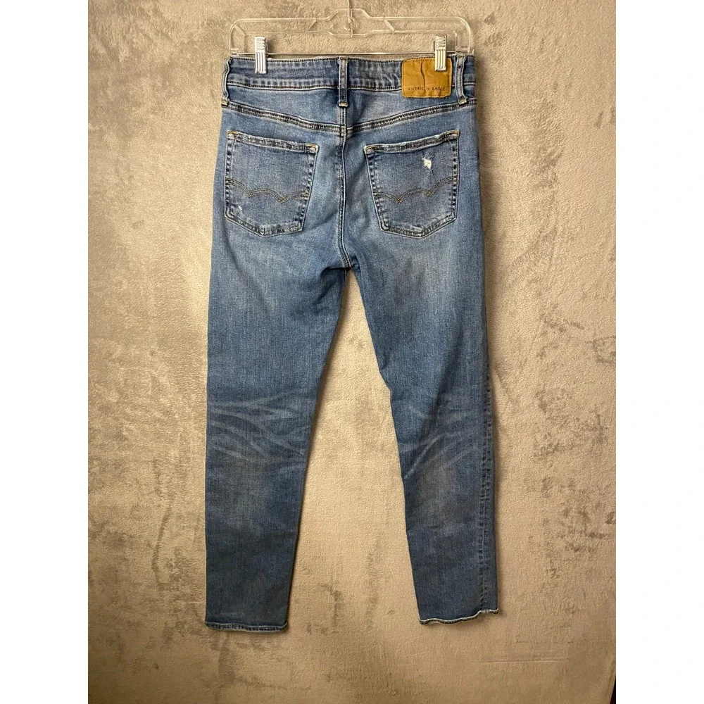 American Eagle Original Straight Flex Jeans Men's 30x34 Blue Distressed Denim